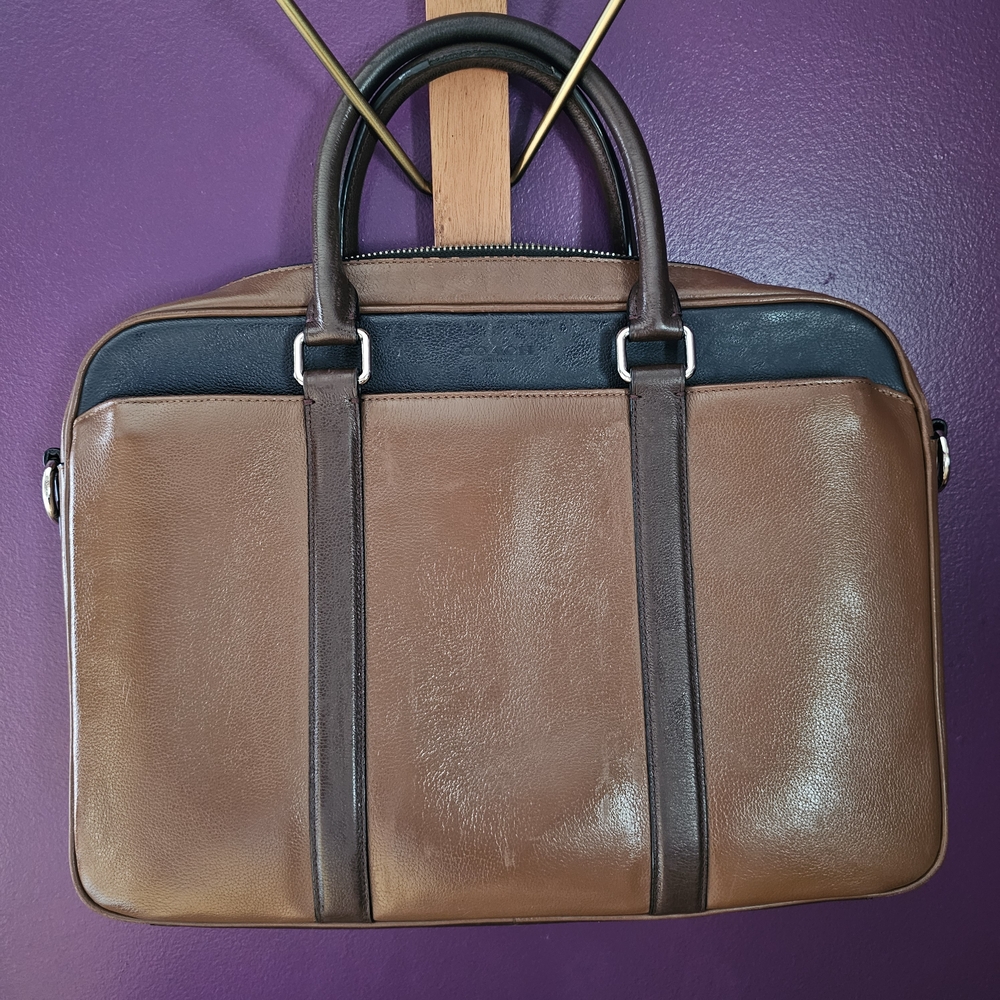 Vintage Coach Leather Slim Briefcase Laptop Messenger Bag - Brown Stripe - Picture 2 of 15